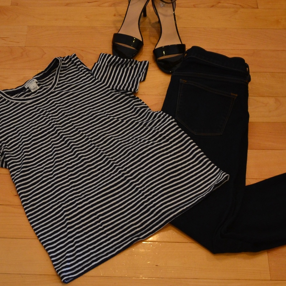 J. Crew stripe cut out shoulder top, Size S, EUC